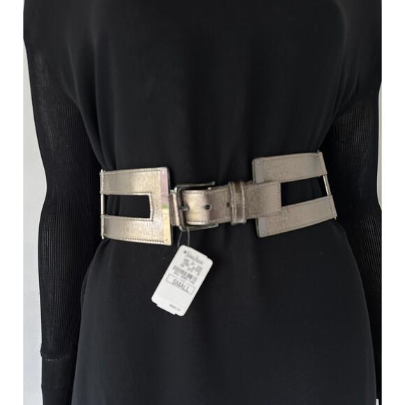 Oscar De La Renta $590 NWT Cage style wide sexy Leather Belt Size S/M , Metallic main image 5